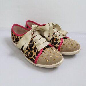 London Sole Jane Winkworth Cheetah Hair Studded Sneakers Big Bow Size 40 US 9.5‎